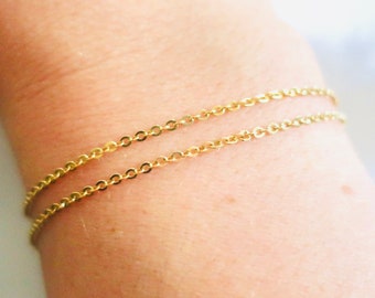 Solid yellow gold 10K/14K double chain bracelet - minimalist jewelry delicate bracelet