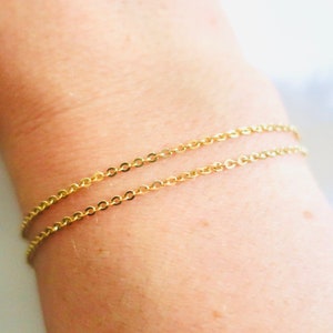 Solid yellow gold 10K/14K double chain bracelet - minimalist jewelry delicate bracelet