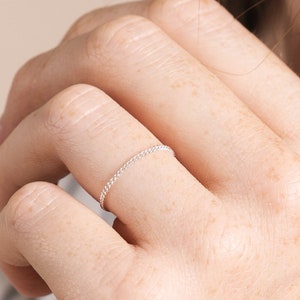 Sterling silver extra thin chain ring Silver 925 open curb chain ring Solid chain ring for women or men