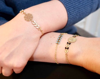 Multicolor Enameled Gold Charm Bracelet - Dainty Boho Chic Bracelet - Tiny Minimalist Bracelet - Gift for Her
