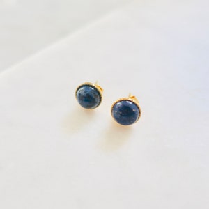 Cabochon Earrings 14k gold 8mm Jade Stud Earrings Gemstone Studs Handmade Earrings Minimalist Earrings Gift for her Lapis lazuli