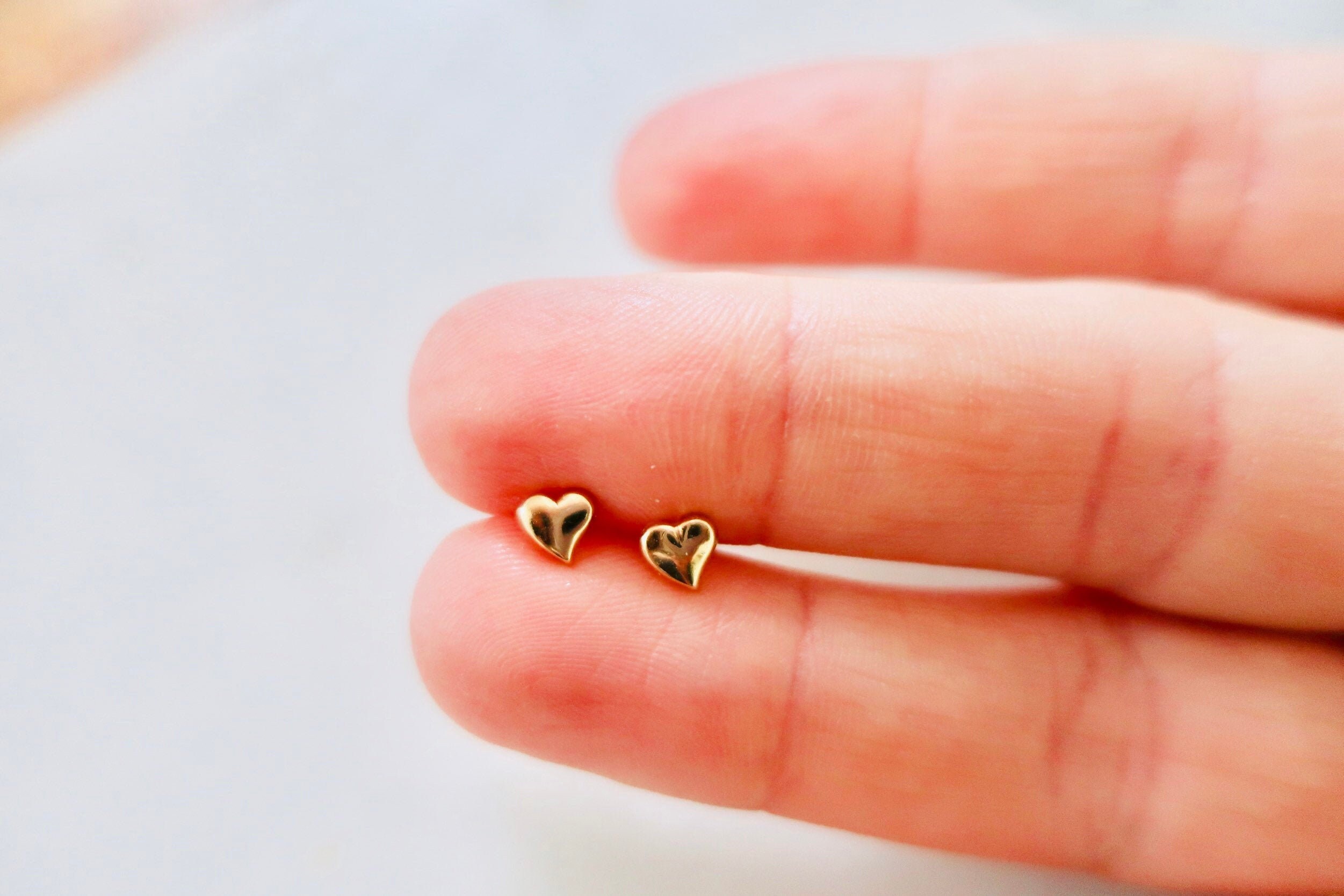 Heart stud earrings Gold studs earrings Dainty gold Etsy