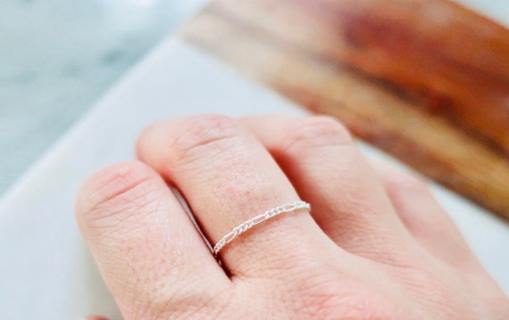 Sterling Silver Heart & Cuban Link Stackable Ring - Adjustable Size, Tarnish Resistant, Gift Box