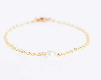 SOLAL • Bracelet Perles Blanc Eau de Source • Bracelet Or Solide 14k Minimaliste • Bracelet Mariage • Cadeau pour Elle