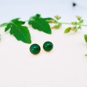 Cabochon Earrings 14k gold 8mm Jade Stud Earrings Gemstone Studs Handmade Earrings Minimalist Earrings Gift for her Jade