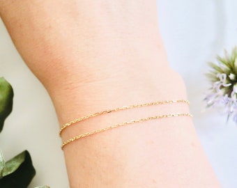 Solid yellow gold 10K double chai bracelet  Minimalist jewelry Delicate bracelet