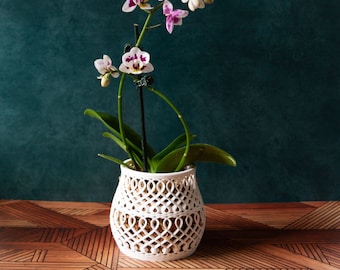 Bellied Orchid Pot with Holes, Orchid Planter in the style of Art Deco Planter, Beautiful Indoor Planter for Shelves, Moss Planter