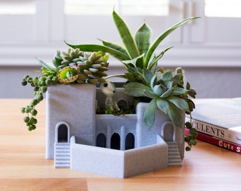 Roman Terrace Garden Succulent Planter with a Courtyard, Indoor Garden Tiered Pot for Cactus Planter