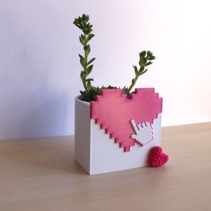 8-Bit Pixel Herz / Geometrisches Herz Pflanzgefäß, niedlicher Übertopf, 3D gedruckter Übertopf, Geschenk von ganzem Herzen, Liebesherzen Keramik, Herz Herz