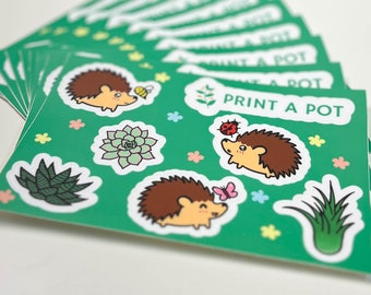 PrintAPot Hedgehogs Chasing Hugs from Bugs Sticker Sheet, hedgehog stickers, hedgehog fun, hedgehog gift, hedgehog sticker sheet