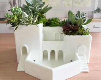 Large Roman Terrace Garden Planter - Tiered Indoor Mini Houseplant Pot for Ferns and Fairy Garden Terrarium Planter