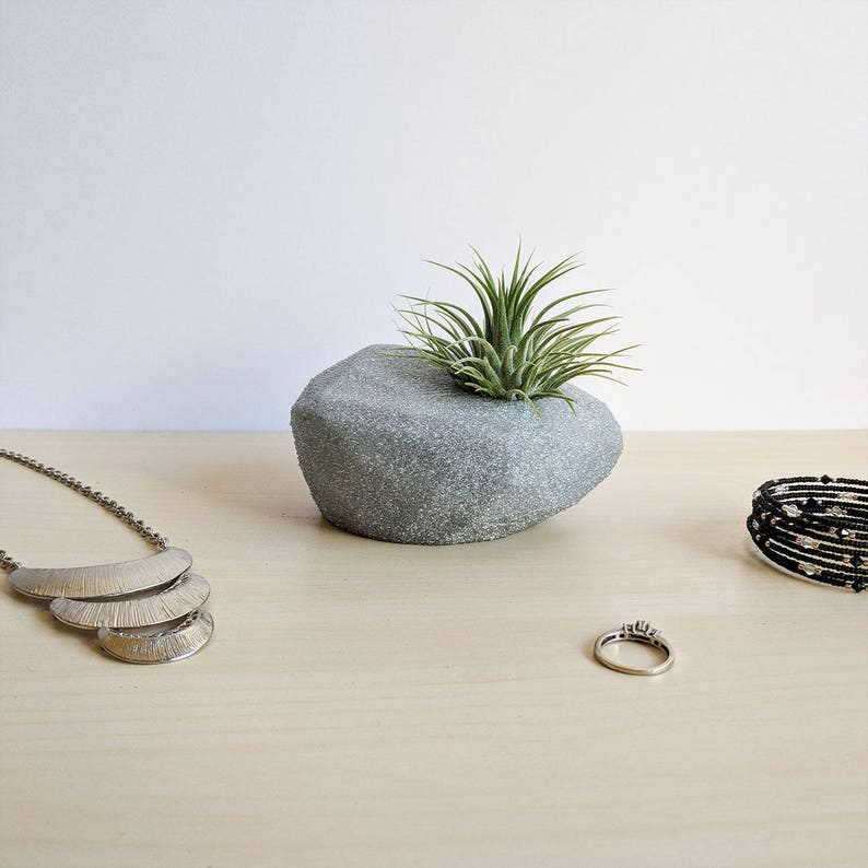 Modern Rock Air Plant Holder, Stone-Shaped Air Plant Holder Glitter & Other Color Options Glam Hygge, Fancy Air Plant image 6