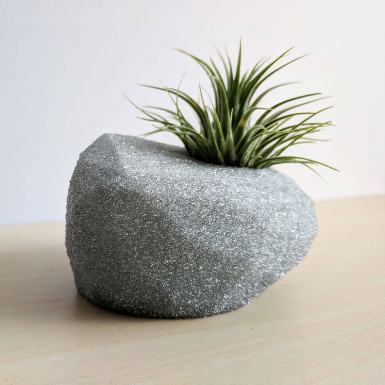 Modern Rock Air Plant Holder, Stone-Shaped Air Plant Holder Glitter & Other Color Options Glam Hygge, Fancy Air Plant image 4