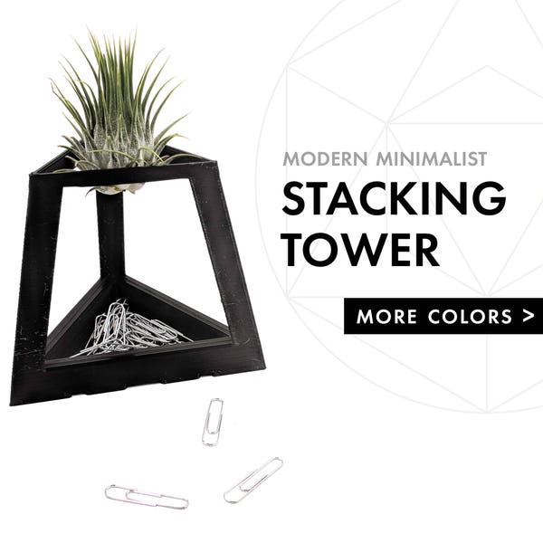 Modern Minimalist Air Plant Tower: Air Plant Holder, Geometric Planter, 3D Printed Planter for your Desktop Zen Garden, Desk Planter