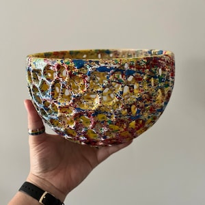 LIMITED EDITION Painted Yellow with Multicolor Paint Spatter Orchid Pot for Hanging