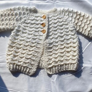 Crochet Baby Cardigan| Handmade| Crochet| White Crochet Cardigan| Vintage Style