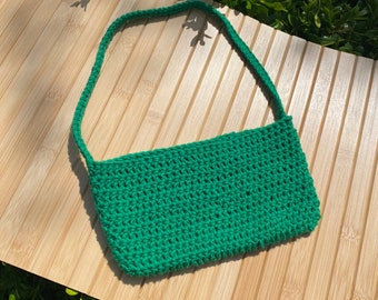 Crochet Mini Bag | Green | Crochet Shoulder Bag | Handmade | Baguette Bag