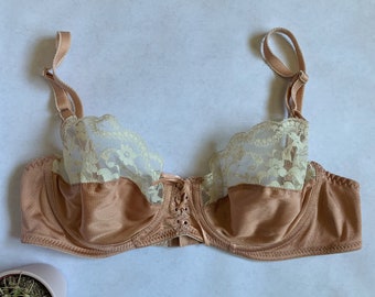 Vtg 90s Lace Bra Semi Sheer 34B, silky unlined lace-up corset detail adjustable straps Maidenform sexy romantic underwire