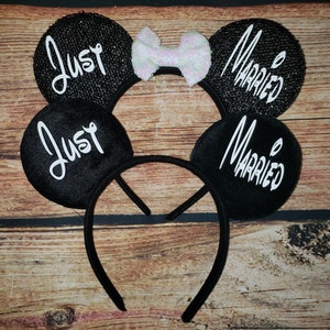 Just Married Personalized Minnie - Mickey Ears Honeymoon Bride or Groom -  Marriage - Single Headband