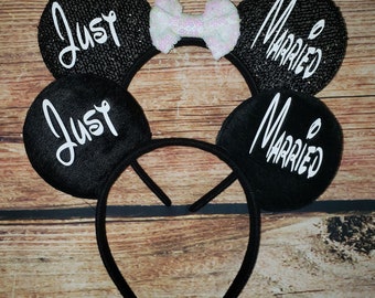 Just Married Personalized Minnie - Mickey Ears Honeymoon Bride or Groom -  Marriage - Single Headband