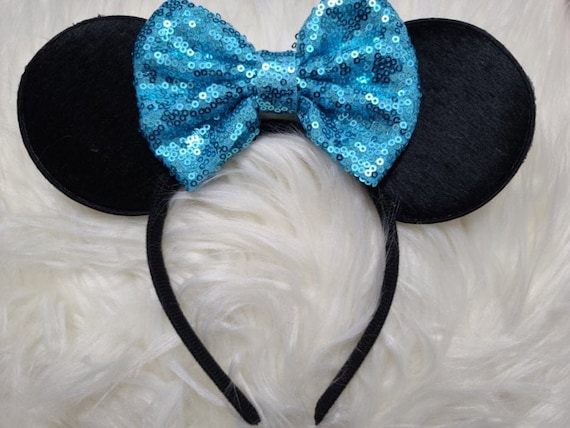 Minnie Ears With 5-inch Light Blue Sequin Bow, Felt Ears - Etsy display picture 1