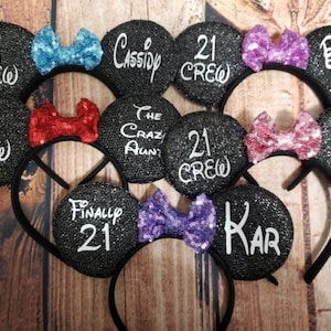 21st Birthday Mickey Ears, Custom Minnie Ears, Red, Pink, Pick Your Bow, Disney Ears, Custom birthday Ears, Personalized Mickey ears