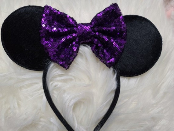 Purple Sequin Bow Mouse Ears Headband, Costume Ears - Etsy display picture 1