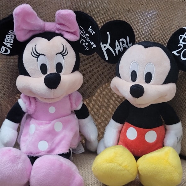 Personalized Minnie Personalized Mickey Mouse Plush ~ stocking stuffer ~ vacation ~ flowergirl ~ ringbearer ~ party favors