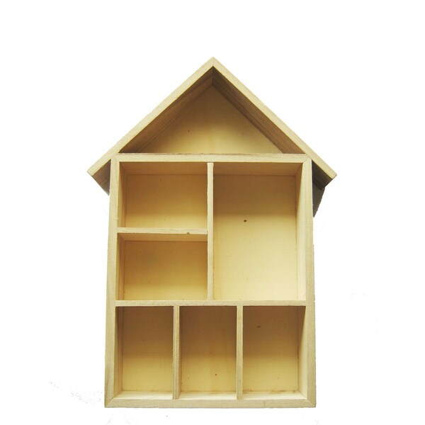 Blank Wooden House Shaped Shelving Box Ready to Decorate Mixed Media Assemblage Art Craft Decoupage Display Wall Mounted or Free Standing