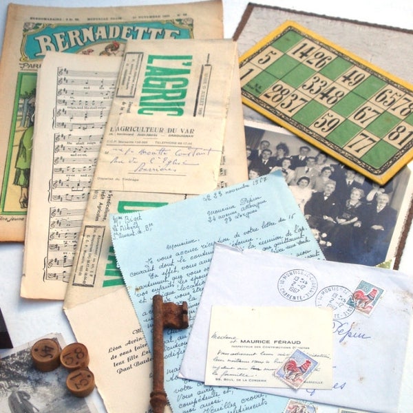French Memorabilia Kit Paper Collage Ephemera Letterpress Mixed Media Art Scrapbooking Projects Lots of Items From Franc