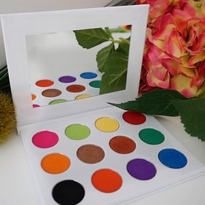 12 Colorful Hot Pink, Bright Orange, Royal Blue , Eyeshadow Palette, Matte and Shimmer Eyeshadows, Cruelty Free, Pigmented Eyeshadows