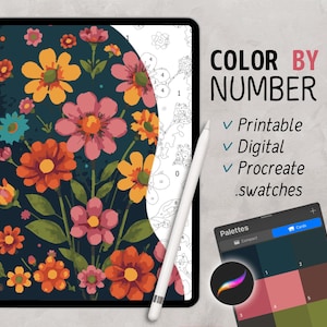 Color By Numbers ‘Flowers’ | Paint By Number | Coloring Page for Adults | Digital & Printable Coloring Sheet |  Procreate | iPad
