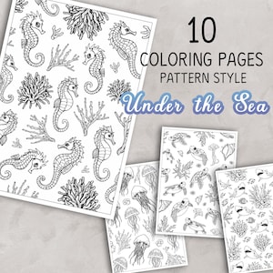 10 Sea Pattern coloring pages for adults | Printable Coloring Book | Animal Coloring Sheets | Sea animals | Coral | Instant download | PDF