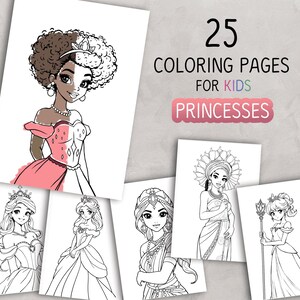 25 Princess coloring pages for kids | Printable Coloring Book | Anime Princess Coloring Sheets | Cultures | Instant download | PDF