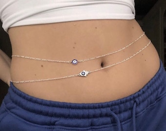 SILVER COLOUR CHARM BELLY CHAIN ADJUSTABLE 33 INCHES 