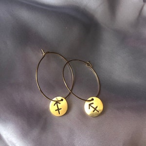 Circle zodiac sign  pendant hoops