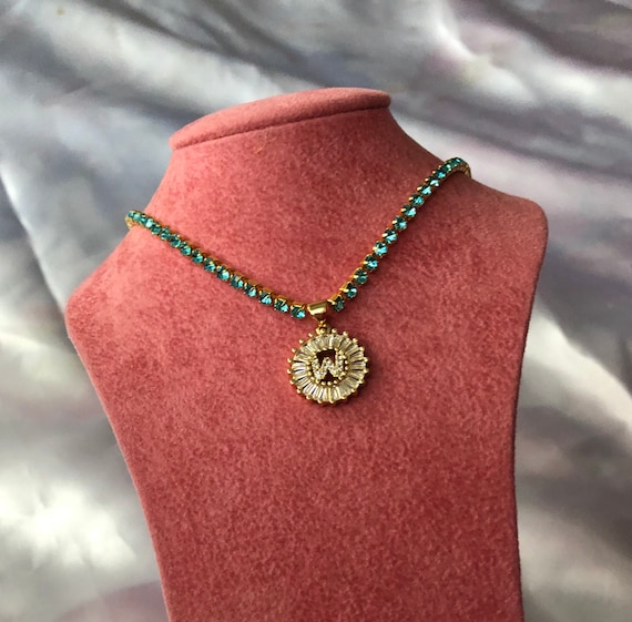 Rhinestone Initial Necklace - Etsy