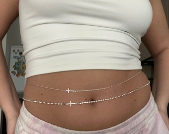 Silver cross belly chain