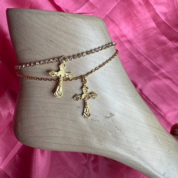 Gold cross anklet