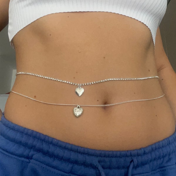 Silver heart belly chain