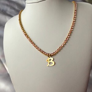 Rhinestone charm initial necklace