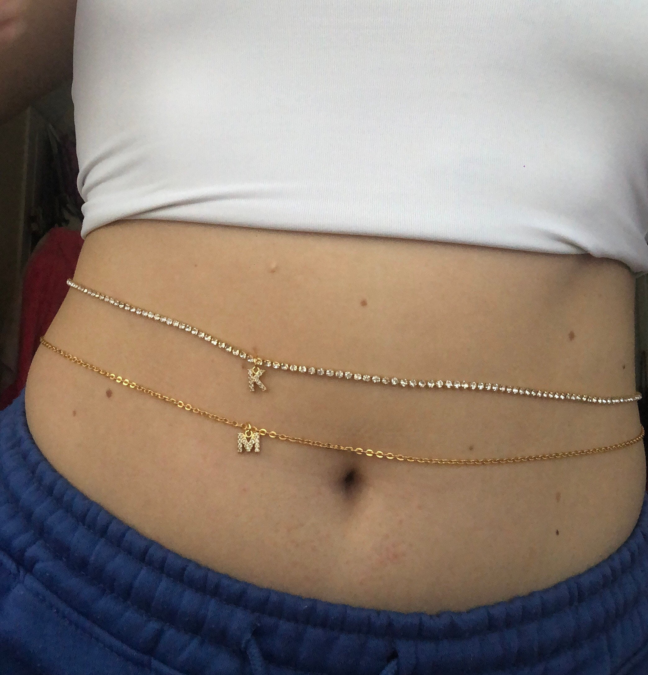 Cz Letter Belly Chain Etsy