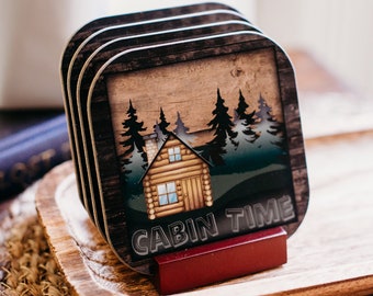 Rustic Log Cabin Coasters: Cabin Decor Gifts