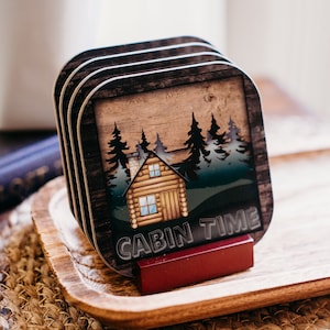 Cabin Coasters, Log Cabin Decor Rustic, Cabin Gifts