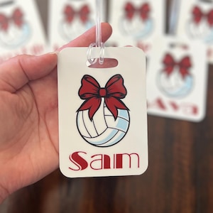 Personalized Volleyball Bag Tag, Volleyball Gifts for Team, Backpack Tag, Choose the Bow Color