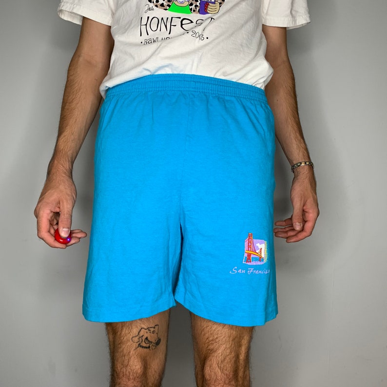 Vintage 90s Blue San Francisco Cotton Shorts Minimalist Design Size Large