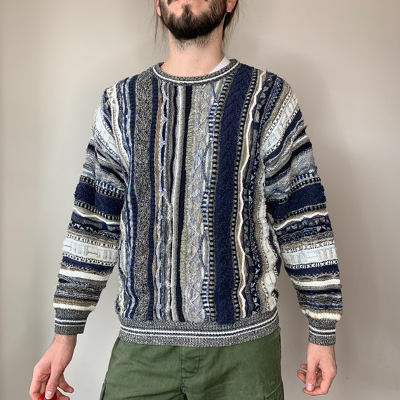 Vintage 90s Coogi Style Black White Grey and Blue