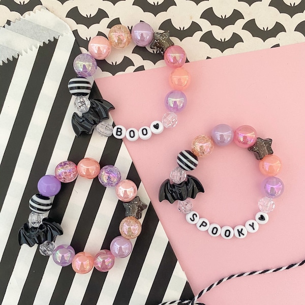 Kids Halloween Spooky Bat Bracelet with Star, Batty, Charm Bracelet, Kids Bracelet, Custom Name, For Girls, Fall, Autumn, Bracelet