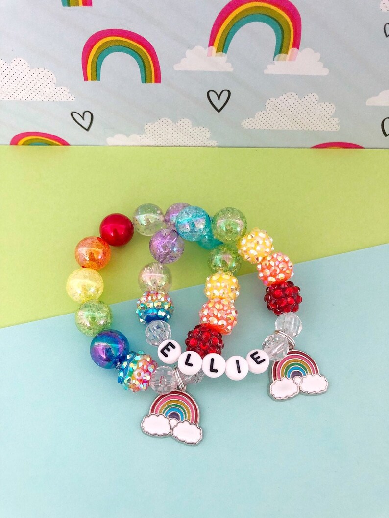 Personalized Kids Rainbow Bracelet Charm Bracelet Toddler Etsy