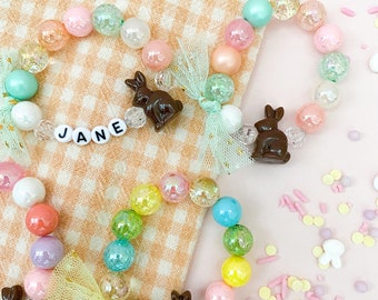 Kids Easter Chocolate Bunny Rabbit Bracelet, Easter Basket, Toddler Bracelet, Kids Bracelet, Custom Name, For Girls